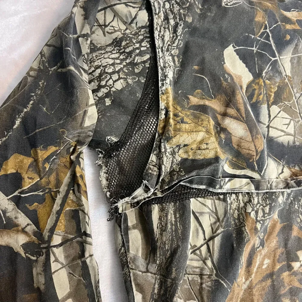 VTG Woolrich Shirt Mens L Camo Hardwoods‎ Button Up Vented Outdoors Grunge FLAW